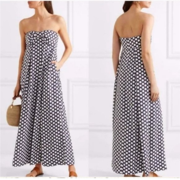 NWT J.crew women’s blue & white polka dot strapless maxi dress with bow detail. - Picture 2 of 14